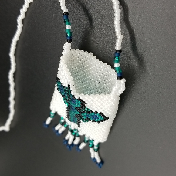 Handmade Beaded Cross Medicine Pouch Necklace - Picture 7 of 10